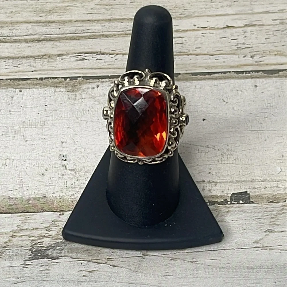 Nicky Butler Sterling Silver Orange Quartz Statement Ring Bali Style